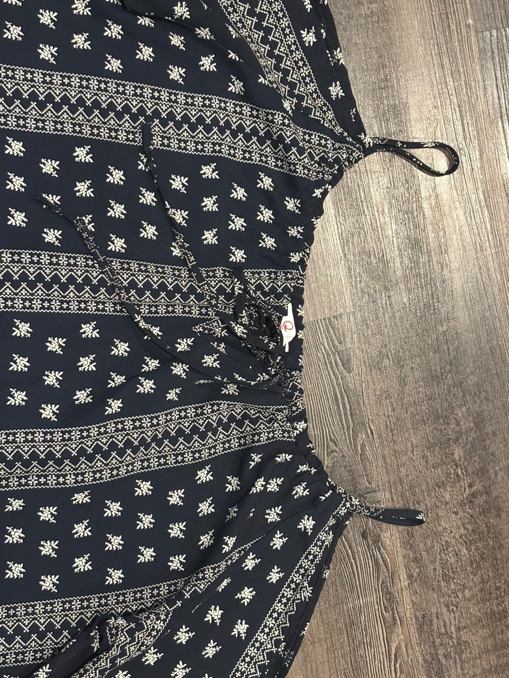 Off-Shoulder Navy Patterned Peasant Top - Picture 2 of 5